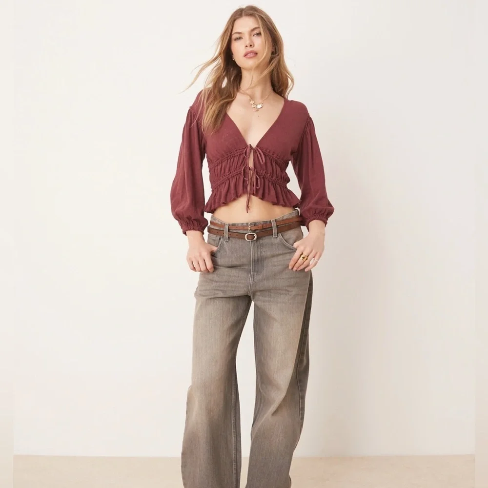 New! Free People Let's Go Tie Front Linen & Cotton Top Size XS - $78 MSRP